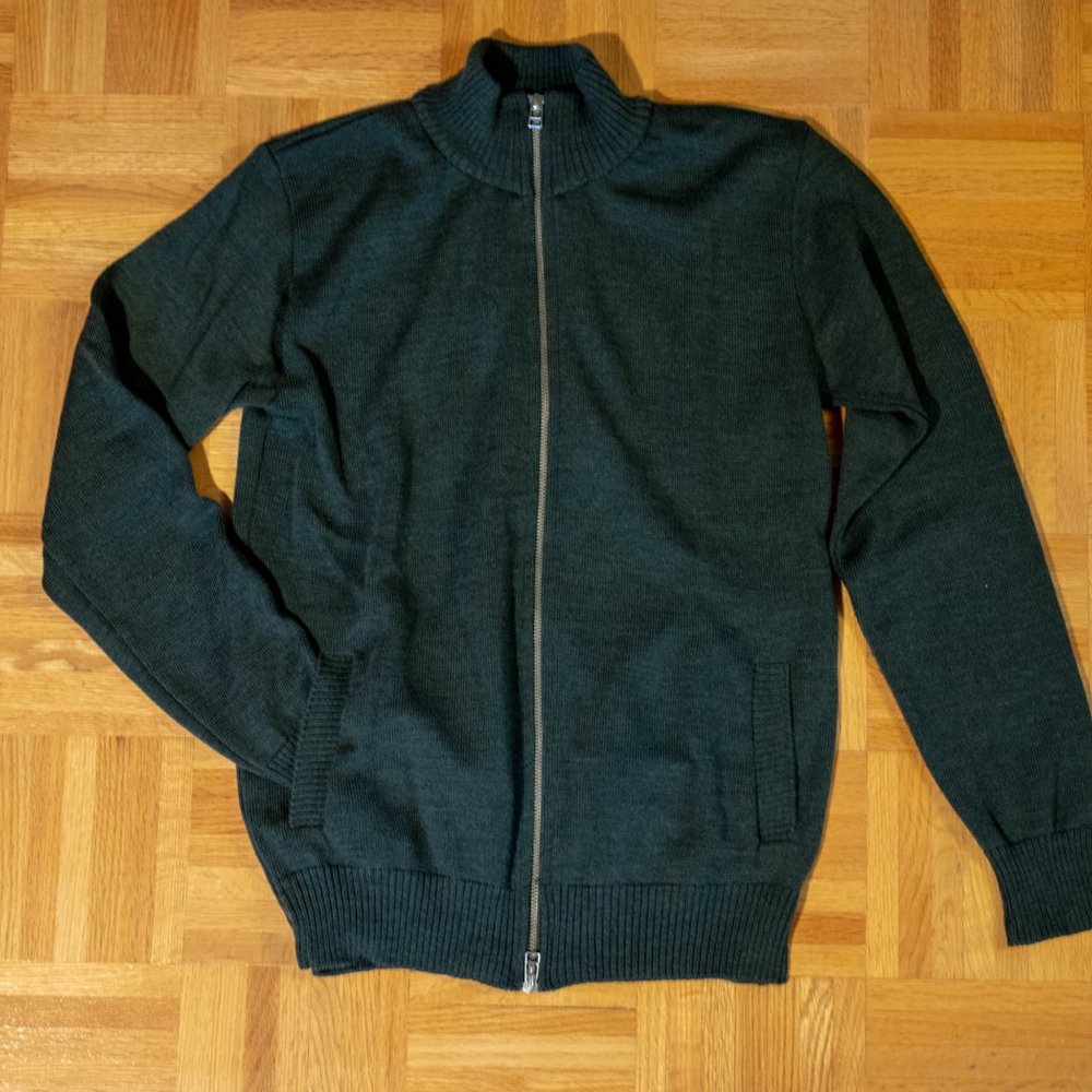 Forest Green Full Zip Wool Sweater in XS